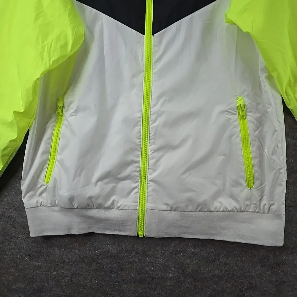 Nike AmJacket Boys Full Zip Windbreaker Hooded Kids- BLACK/WHITE/VOLT Sz L NWT